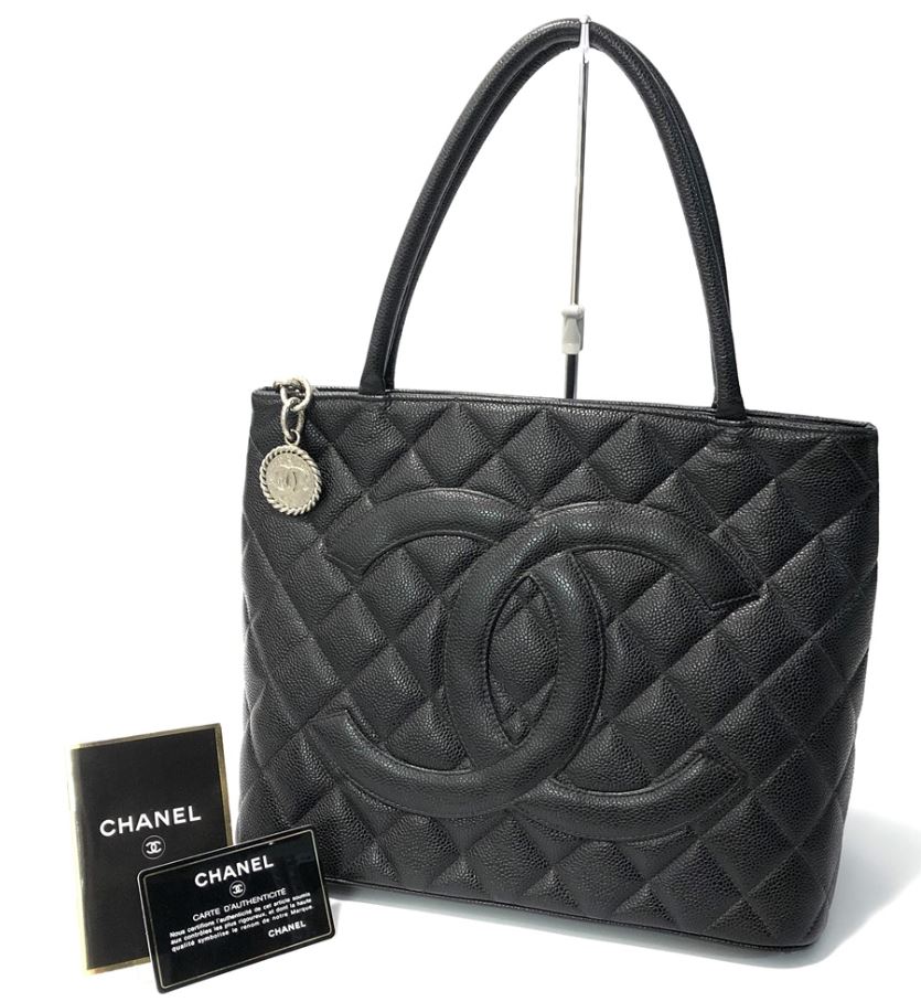 シャネル CHANEL 復刻 トートバッグ 1804 黒 ブラック キャビアスキン シルバー金具 A01804 カード ハンドバッグ 8246